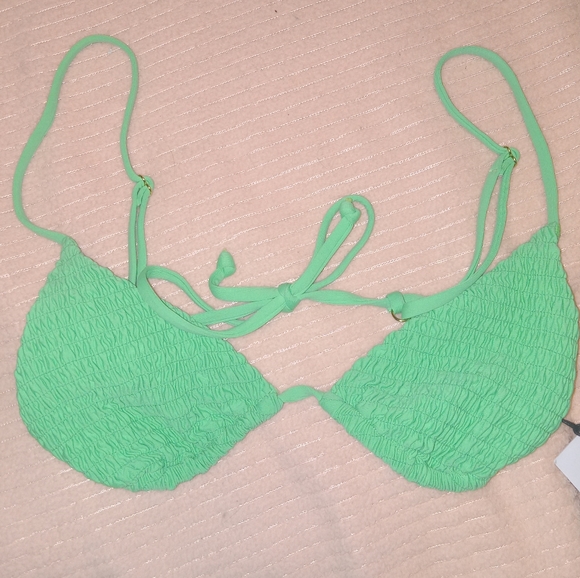 NWT WeWoreWhat Cooper Smocked Green bikini top - Picture 3 of 6